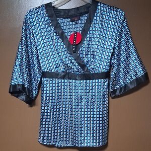 Clothing Co. By Notations Blue and Black Geometric Blouse New With Tags Size M